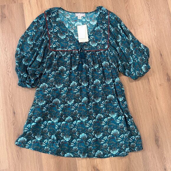 NWT Band of the Free 3/4 Sleeve Green Teal Mini Dress Size Medium - Picture 3 of 7